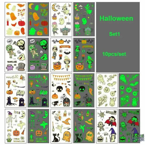 10pcs Halloween Luminous Tattoo Pumpkin Ghost Taty For Kids Fake Tattoo Witch Glowing in Dark Waterproof Temporary Tattoo Stickers - Image 20