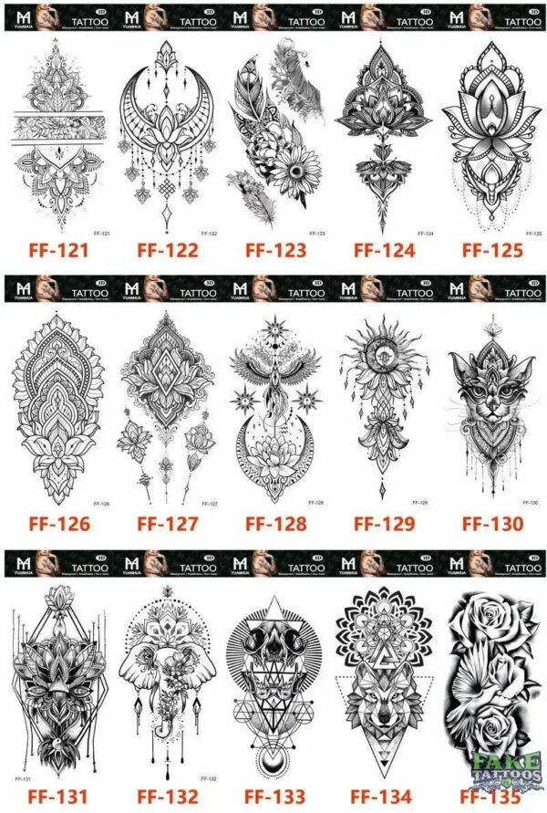 15Pcs Temporary Tattoos 3D Black Branch Rose Peony Flowers - Image 2