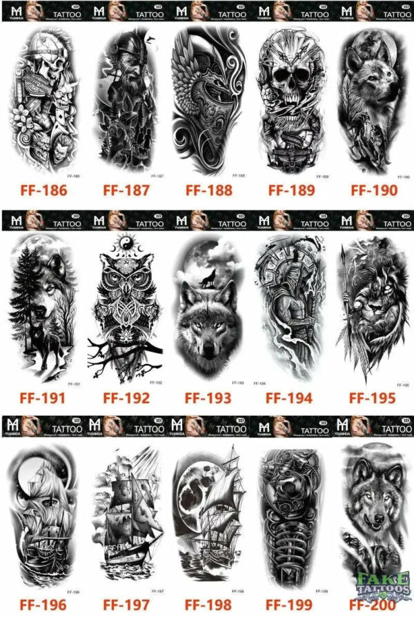15Pcs Temporary Tattoos 3D Black Branch Rose Peony Flowers - Image 11