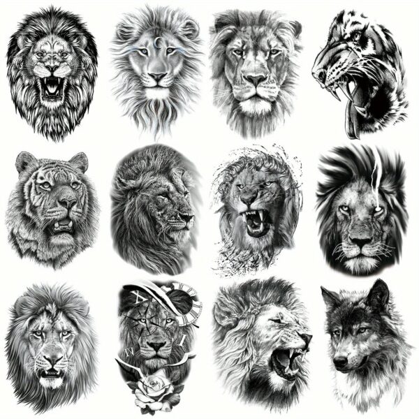 Black Fierce Arm Temporary Tattoo Stickers - 12 Sheets
