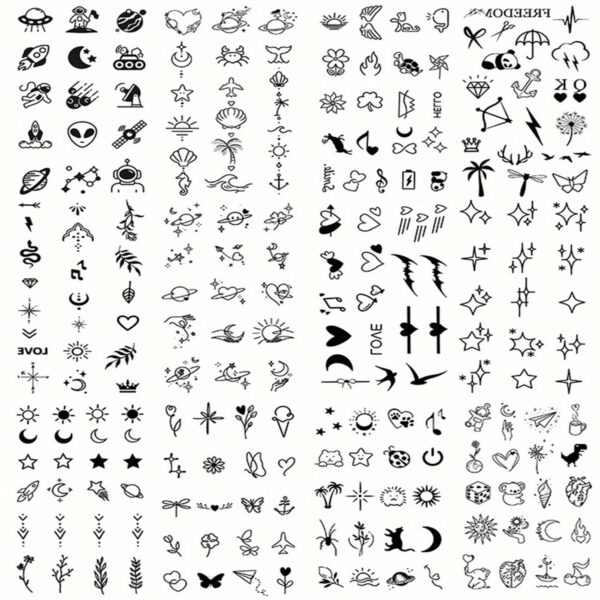 12-Sheet Temporary Tattoo Set, 100+ Black Mixed Designs