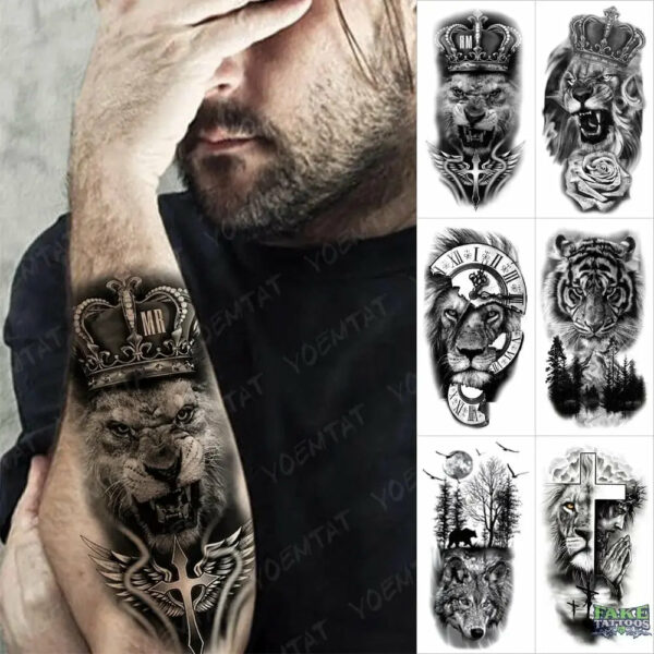 6pcs Body Art Arm Rose Henna Totem Skull Waterproof Temporary Tattoo Sticker Animal Flowers Tattoos Fake Tatoo Men Women - Image 3