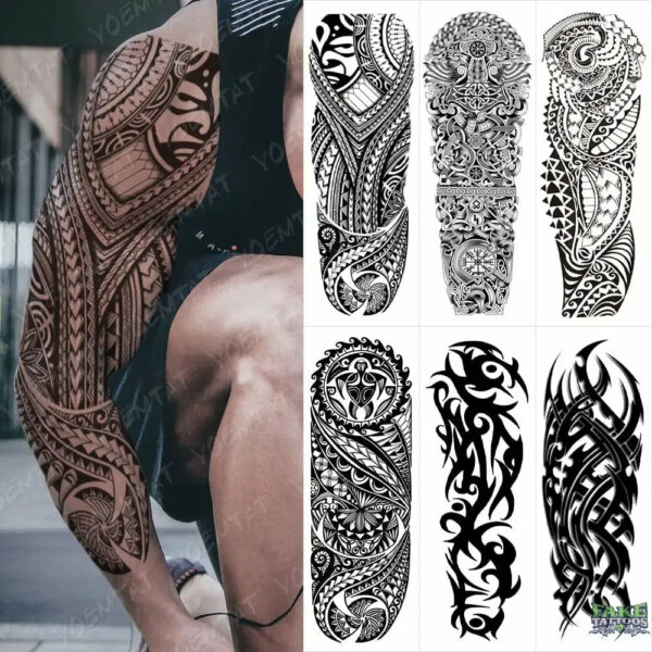 6pcs Large Arm Sleeve Tattoo Color Tiger Wolf Dragon Rose Waterproof Temporary Tattoo Sticker Body Art Fake Tattoo Men Women - Image 2