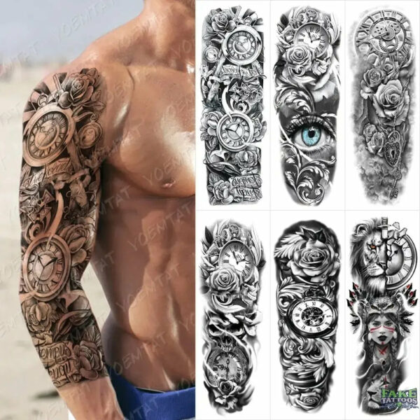 6pcs Large Arm Sleeve Tattoo Color Tiger Wolf Dragon Rose Waterproof Temporary Tattoo Sticker Body Art Fake Tattoo Men Women - Image 3