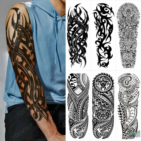 6pcs Large Arm Sleeve Tattoos Eyes Tribe Lion Waterproof Temporary Tattoo Sticker Black Clock Rose Body Art Fake Tatoo Men Women - Image 3