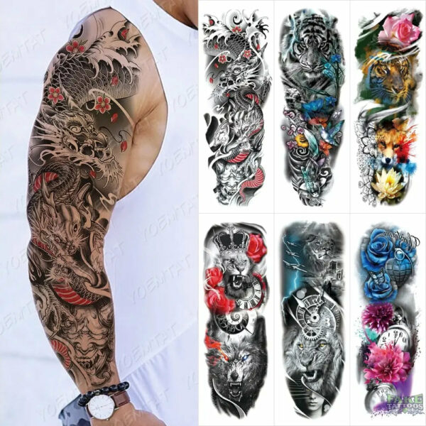 6pcs Large Arm Sleeve Tattoos Turtle Maori Tribe Totem Tiger Waterproof Temporary Tattoo Sticker Men Women Body Art Fake Tattoo - Image 2