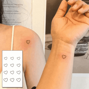 Everjoy Red Black Love Hearts Temporary Tattoos Patterns, Waterproof Valentines Decal Tattoo Stickers for Women