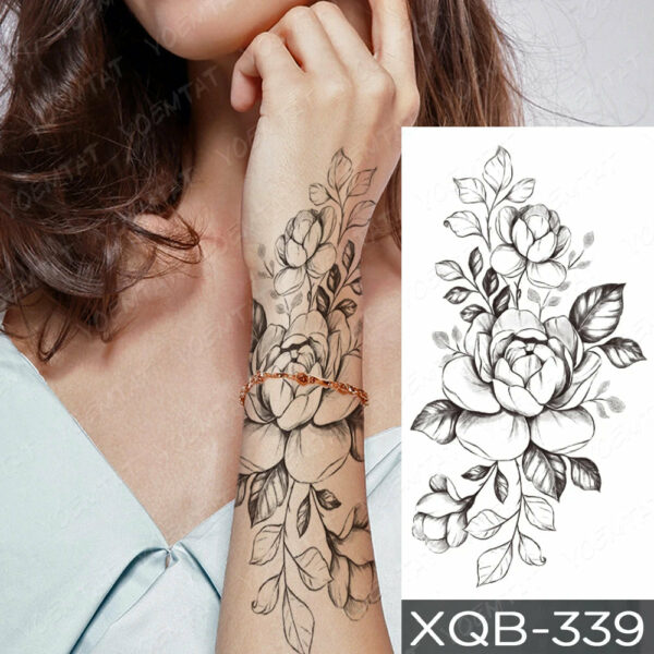 Black Flower Blooming Waterproof Temporary Tatooo Stickers Butterfly Peony Leaf Transfer Tatooos Body Art Fake Tatoo Women - Image 35