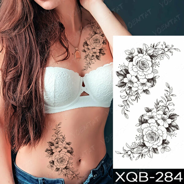 Black Flower Blooming Waterproof Temporary Tatooo Stickers Butterfly Peony Leaf Transfer Tatooos Body Art Fake Tatoo Women - Image 31