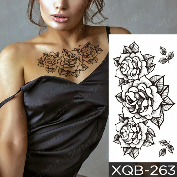Black Flower Blooming Waterproof Temporary Tatooo Stickers Butterfly Peony Leaf Transfer Tatooos Body Art Fake Tatoo Women - Image 52