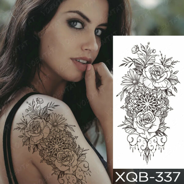 Black Flower Blooming Waterproof Temporary Tatooo Stickers Butterfly Peony Leaf Transfer Tatooos Body Art Fake Tatoo Women - Image 40