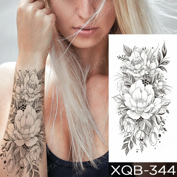 Black Flower Blooming Waterproof Temporary Tatooo Stickers Butterfly Peony Leaf Transfer Tatooos Body Art Fake Tatoo Women - Image 41