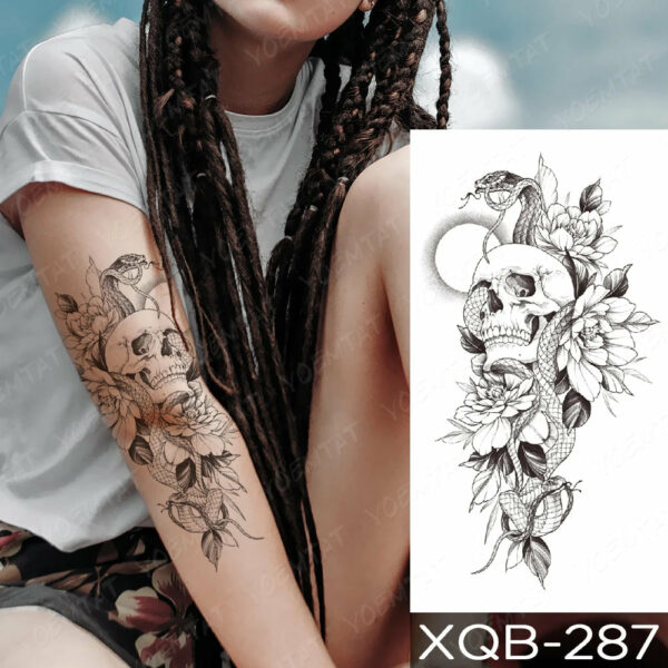 Black Flower Blooming Waterproof Temporary Tatooo Stickers Butterfly Peony Leaf Transfer Tatooos Body Art Fake Tatoo Women - Image 23