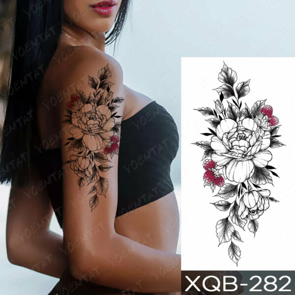 Black Flower Blooming Waterproof Temporary Tatooo Stickers Butterfly Peony Leaf Transfer Tatooos Body Art Fake Tatoo Women - Image 32