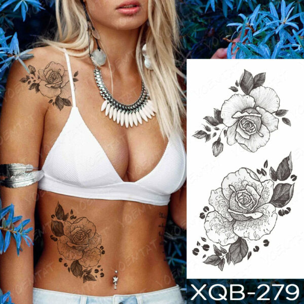 Black Flower Blooming Waterproof Temporary Tatooo Stickers Butterfly Peony Leaf Transfer Tatooos Body Art Fake Tatoo Women - Image 38