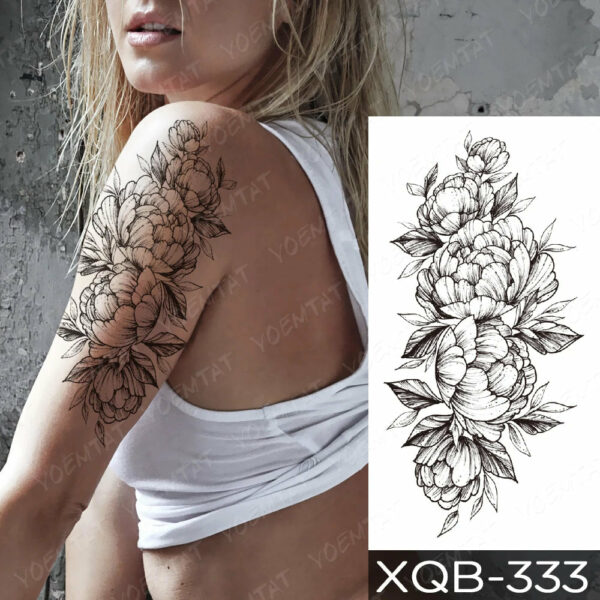 Black Flower Blooming Waterproof Temporary Tatooo Stickers Butterfly Peony Leaf Transfer Tatooos Body Art Fake Tatoo Women - Image 33