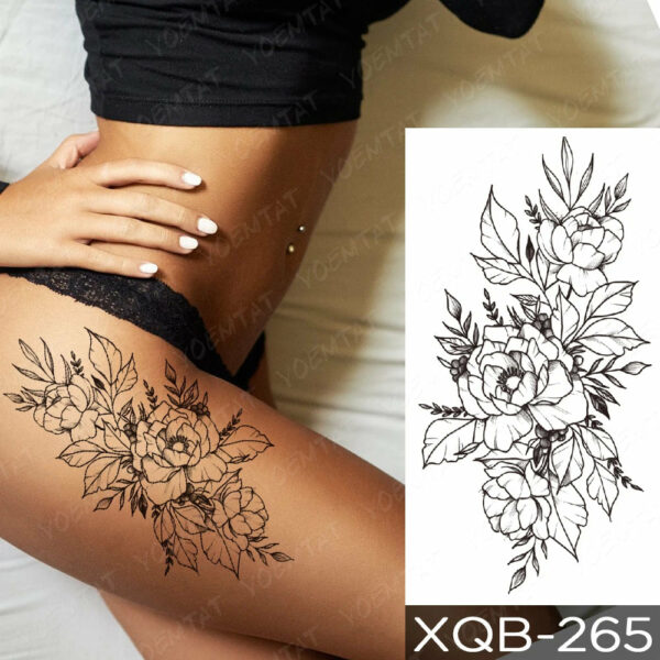 Black Flower Blooming Waterproof Temporary Tatooo Stickers Butterfly Peony Leaf Transfer Tatooos Body Art Fake Tatoo Women - Image 45