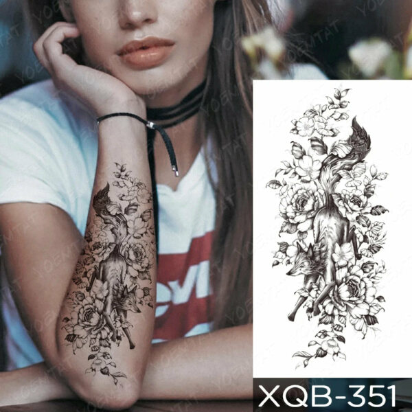 Black Flower Blooming Waterproof Temporary Tatooo Stickers Butterfly Peony Leaf Transfer Tatooos Body Art Fake Tatoo Women - Image 12