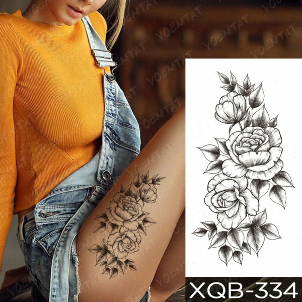 Black Flower Blooming Waterproof Temporary Tatooo Stickers Butterfly Peony Leaf Transfer Tatooos Body Art Fake Tatoo Women - Image 9