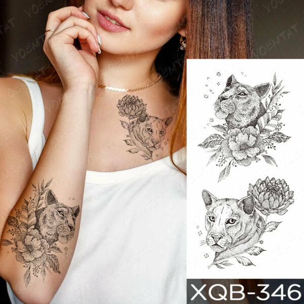 Black Flower Blooming Waterproof Temporary Tatooo Stickers Butterfly Peony Leaf Transfer Tatooos Body Art Fake Tatoo Women - Image 11