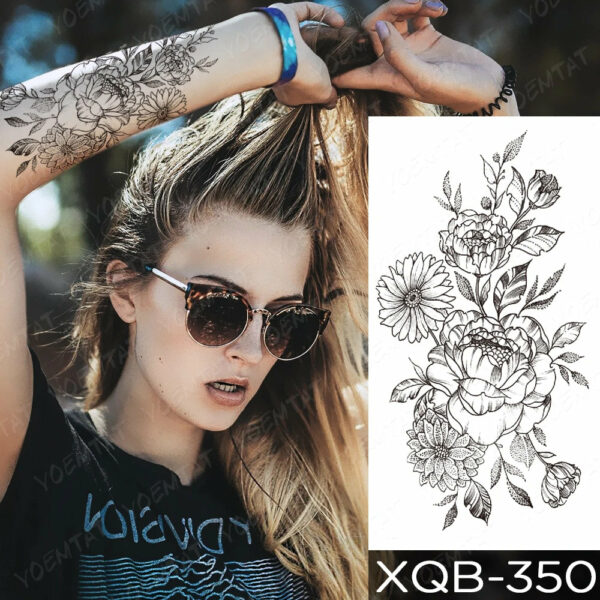 Black Flower Blooming Waterproof Temporary Tatooo Stickers Butterfly Peony Leaf Transfer Tatooos Body Art Fake Tatoo Women - Image 46