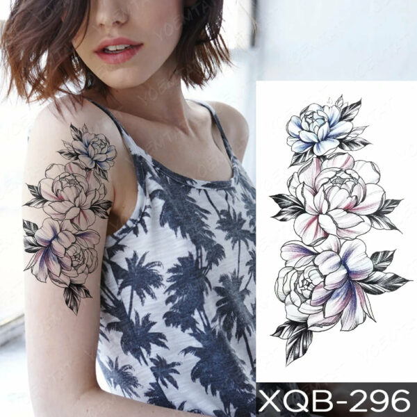 Black Flower Blooming Waterproof Temporary Tatooo Stickers Butterfly Peony Leaf Transfer Tatooos Body Art Fake Tatoo Women - Image 24