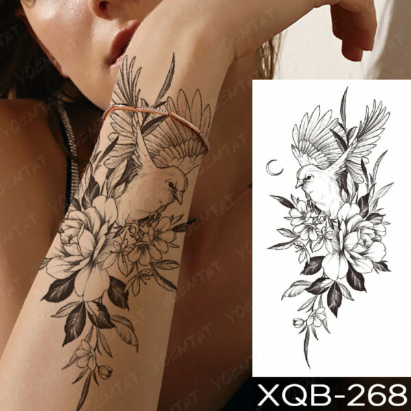 Black Flower Blooming Waterproof Temporary Tatooo Stickers Butterfly Peony Leaf Transfer Tatooos Body Art Fake Tatoo Women - Image 21