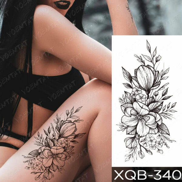 Black Flower Blooming Waterproof Temporary Tatooo Stickers Butterfly Peony Leaf Transfer Tatooos Body Art Fake Tatoo Women - Image 10