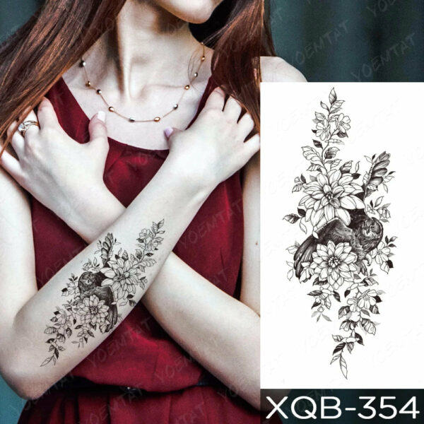 Black Flower Blooming Waterproof Temporary Tatooo Stickers Butterfly Peony Leaf Transfer Tatooos Body Art Fake Tatoo Women - Image 6