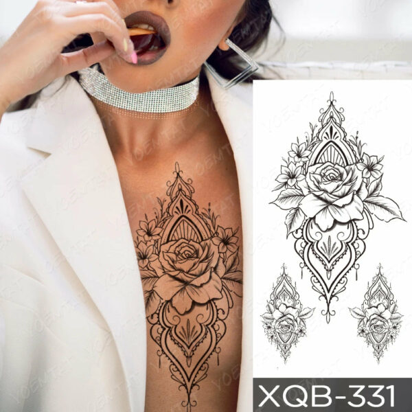 Black Flower Blooming Waterproof Temporary Tatooo Stickers Butterfly Peony Leaf Transfer Tatooos Body Art Fake Tatoo Women - Image 15