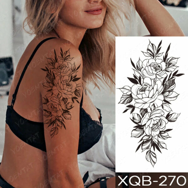 Black Flower Blooming Waterproof Temporary Tatooo Stickers Butterfly Peony Leaf Transfer Tatooos Body Art Fake Tatoo Women - Image 39