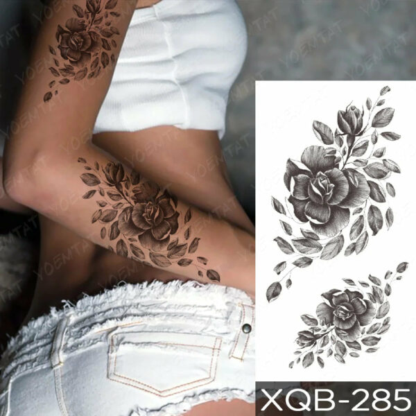 Black Flower Blooming Waterproof Temporary Tatooo Stickers Butterfly Peony Leaf Transfer Tatooos Body Art Fake Tatoo Women - Image 53