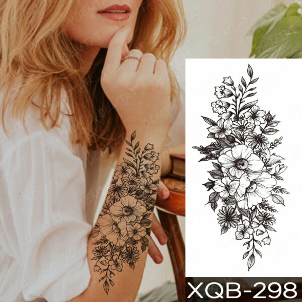 Black Flower Blooming Waterproof Temporary Tatooo Stickers Butterfly Peony Leaf Transfer Tatooos Body Art Fake Tatoo Women - Image 14