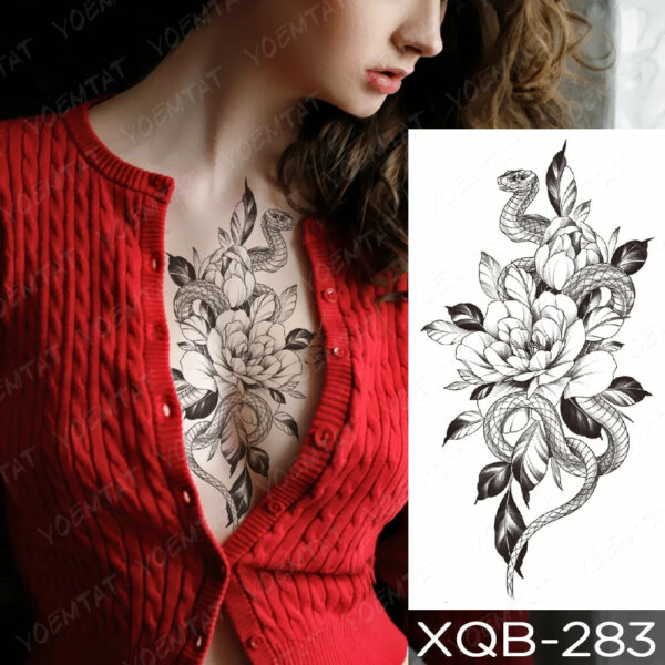 Black Flower Blooming Waterproof Temporary Tatooo Stickers Butterfly Peony Leaf Transfer Tatooos Body Art Fake Tatoo Women - Image 7