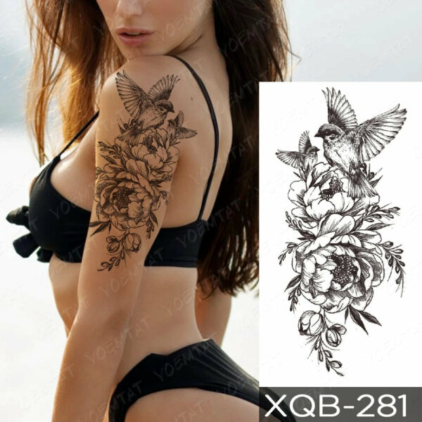 Black Flower Blooming Waterproof Temporary Tatooo Stickers Butterfly Peony Leaf Transfer Tatooos Body Art Fake Tatoo Women - Image 29