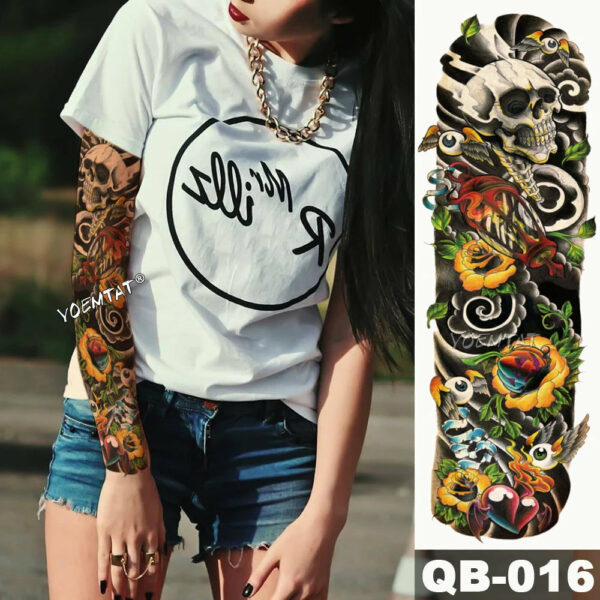 48X17cm Temporary Tattoo Sticker Skull Pumpkin halloween Tattoo with Arm Body Art Big Sleeve Large Fake Tattoo Sticker - Image 6