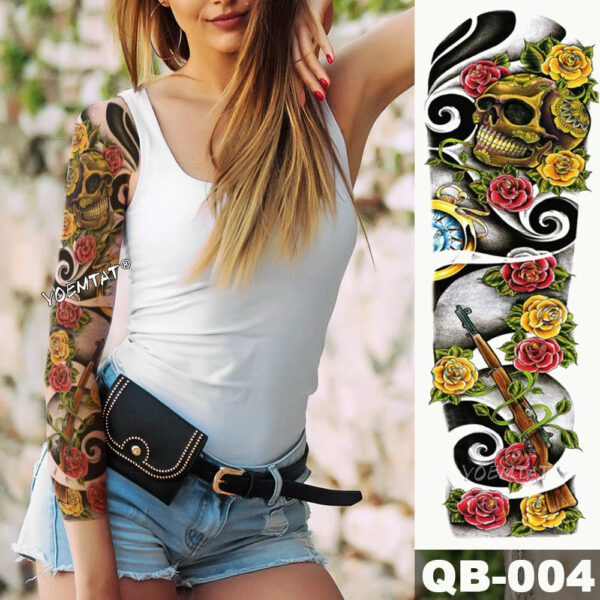 48X17cm Temporary Tattoo Sticker Skull Pumpkin halloween Tattoo with Arm Body Art Big Sleeve Large Fake Tattoo Sticker - Image 2