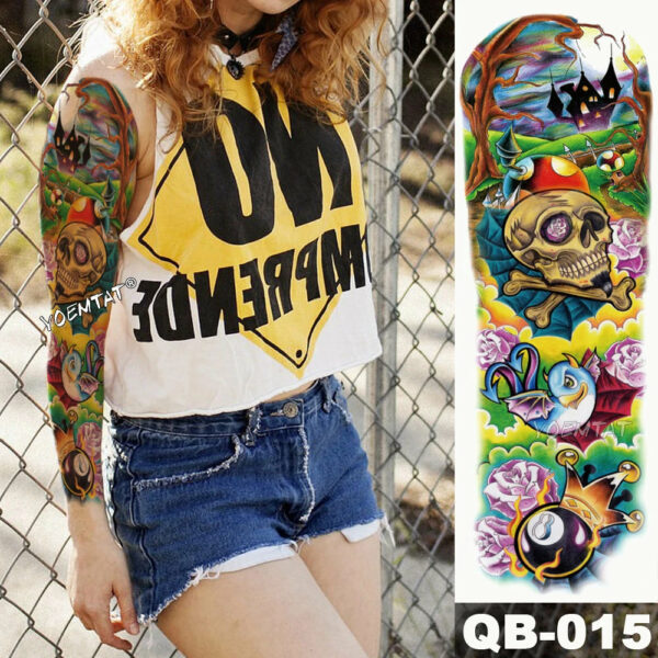 48X17cm Temporary Tattoo Sticker Skull Pumpkin halloween Tattoo with Arm Body Art Big Sleeve Large Fake Tattoo Sticker - Image 5