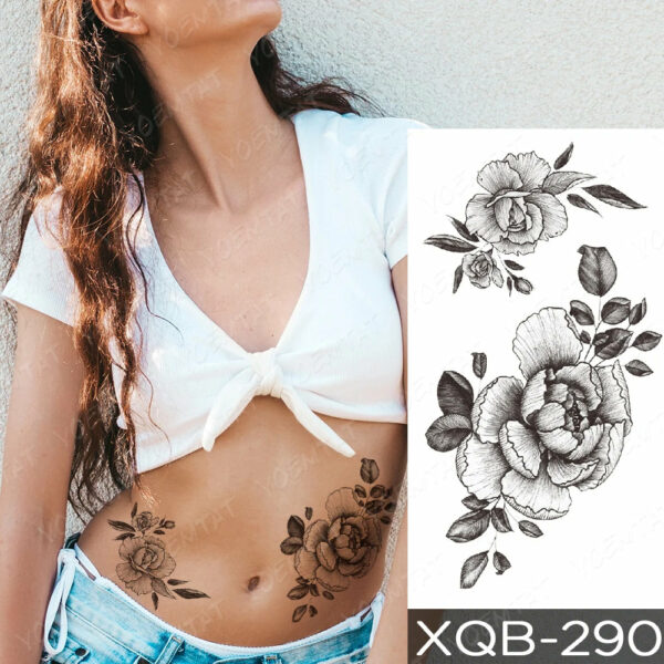 Black Flower Blooming Waterproof Temporary Tatooo Stickers Butterfly Peony Leaf Transfer Tatooos Body Art Fake Tatoo Women - Image 8
