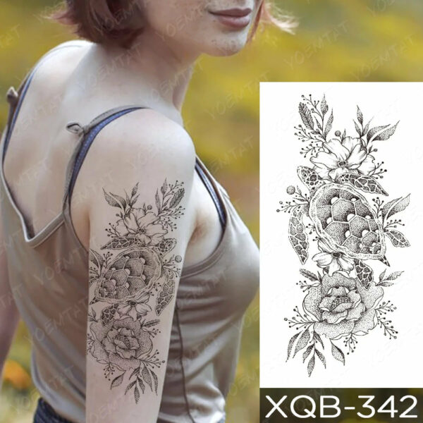 Black Flower Blooming Waterproof Temporary Tatooo Stickers Butterfly Peony Leaf Transfer Tatooos Body Art Fake Tatoo Women - Image 51
