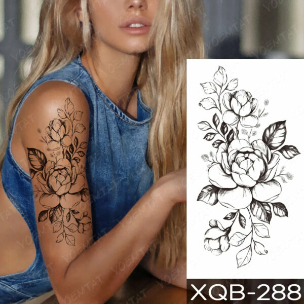Black Flower Blooming Waterproof Temporary Tatooo Stickers Butterfly Peony Leaf Transfer Tatooos Body Art Fake Tatoo Women - Image 22