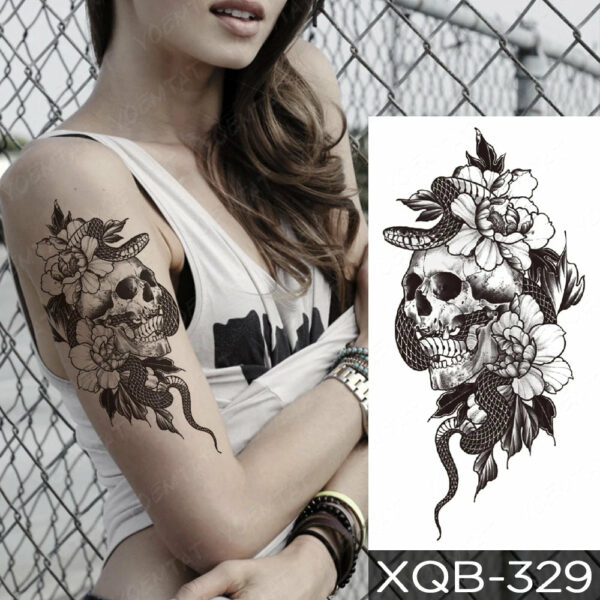 Black Flower Blooming Waterproof Temporary Tatooo Stickers Butterfly Peony Leaf Transfer Tatooos Body Art Fake Tatoo Women - Image 54