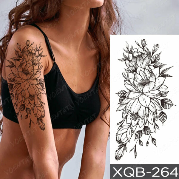 Black Flower Blooming Waterproof Temporary Tatooo Stickers Butterfly Peony Leaf Transfer Tatooos Body Art Fake Tatoo Women - Image 43