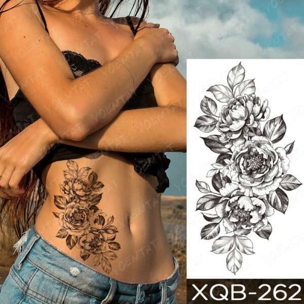 Black Flower Blooming Waterproof Temporary Tatooo Stickers Butterfly Peony Leaf Transfer Tatooos Body Art Fake Tatoo Women - Image 36