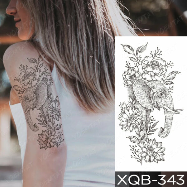 Black Flower Blooming Waterproof Temporary Tatooo Stickers Butterfly Peony Leaf Transfer Tatooos Body Art Fake Tatoo Women - Image 16