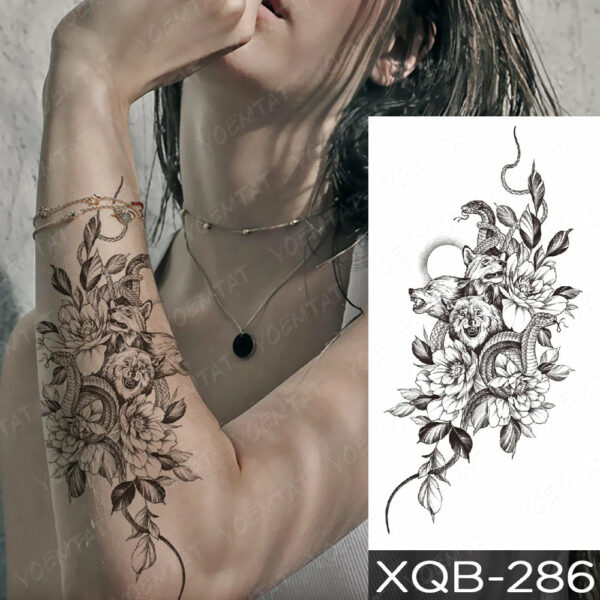 Black Flower Blooming Waterproof Temporary Tatooo Stickers Butterfly Peony Leaf Transfer Tatooos Body Art Fake Tatoo Women - Image 49