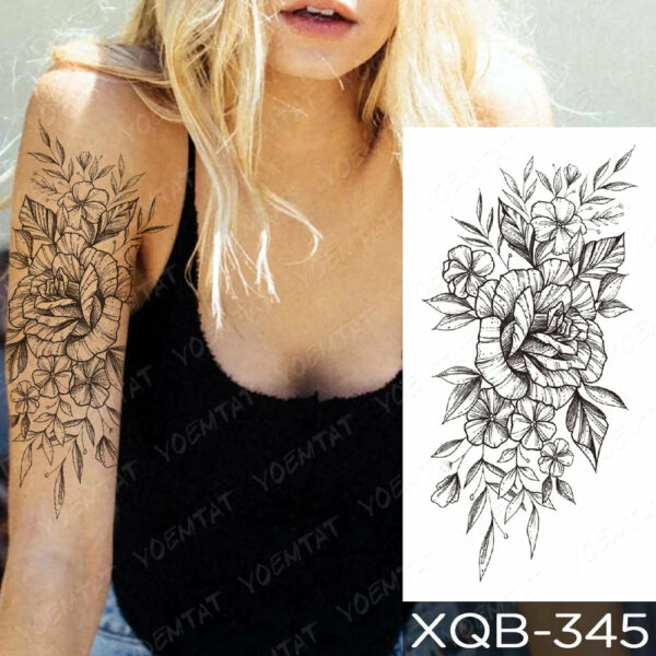 Black Flower Blooming Waterproof Temporary Tatooo Stickers Butterfly Peony Leaf Transfer Tatooos Body Art Fake Tatoo Women - Image 18
