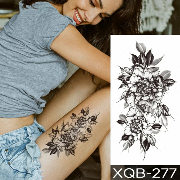 Black Flower Blooming Waterproof Temporary Tatooo Stickers Butterfly Peony Leaf Transfer Tatooos Body Art Fake Tatoo Women - Image 30