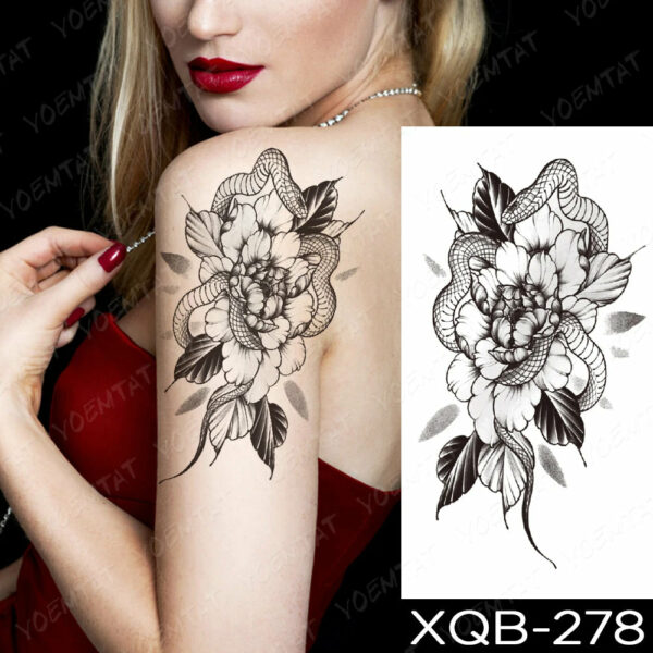 Black Flower Blooming Waterproof Temporary Tatooo Stickers Butterfly Peony Leaf Transfer Tatooos Body Art Fake Tatoo Women - Image 48