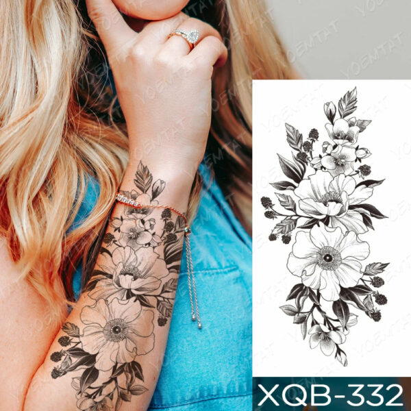 Black Flower Blooming Waterproof Temporary Tatooo Stickers Butterfly Peony Leaf Transfer Tatooos Body Art Fake Tatoo Women - Image 34
